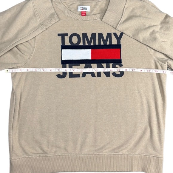 Tommy Jeans Crewneck Sweatshirt Men's Medium Beige Flag Logo Spellout Pullover - Picture 5 of 5